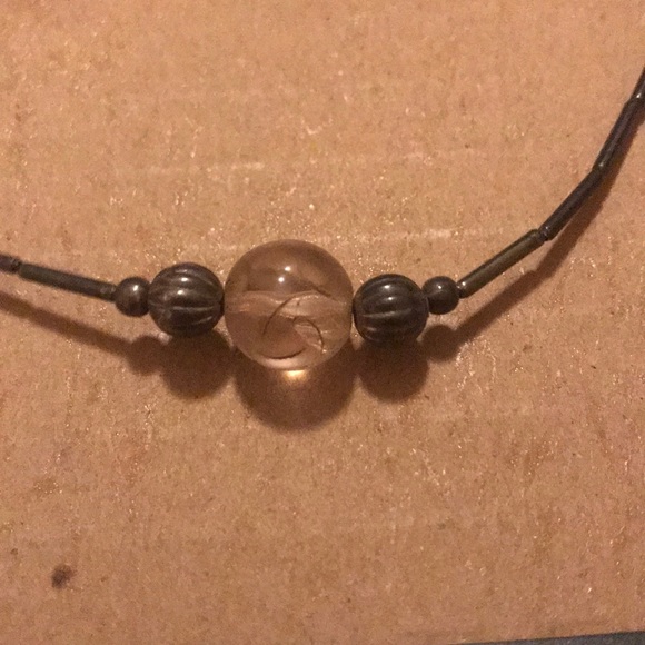Black Chocker with Clear Bead Necklace - Picture 2 of 3
